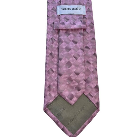 Giorgio Armani Tie Men Pink Silk Geometric Square Print Designer Italy 3.75 X 58 - Picture 4 of 10